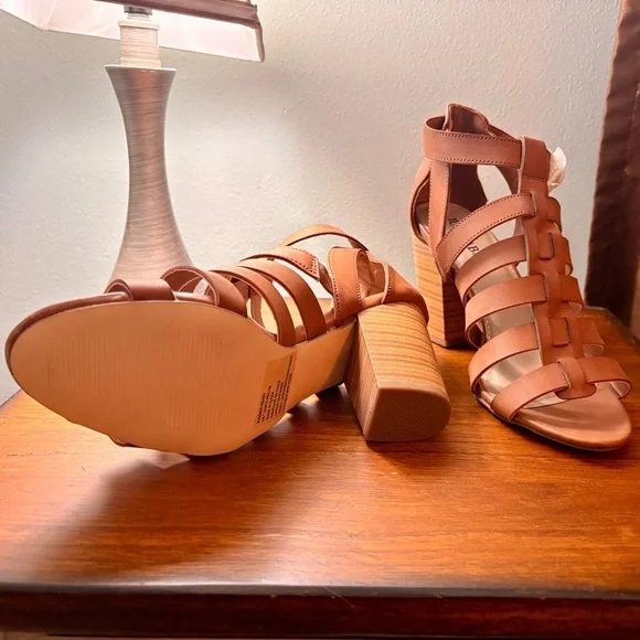 JustFab Tan Strappy Block Heels - Picture 3 of 4